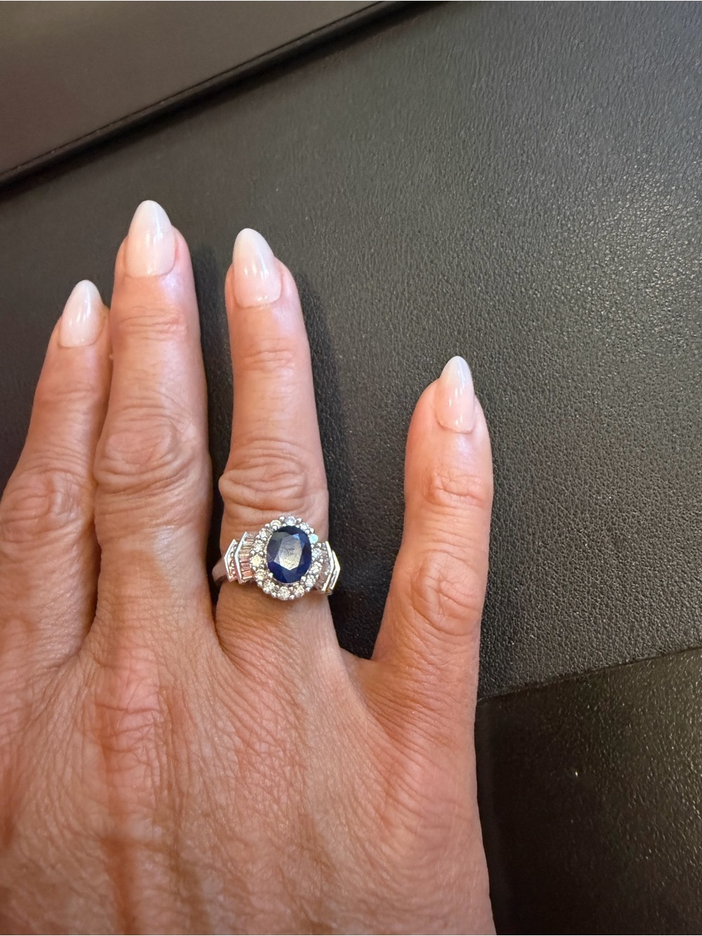 Stunning 14k White Gold Sapphire & Diamond Cocktail Ring Size 7 $7000